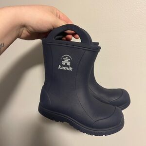 Kamik toddler 11 Navy Rubber Rain Boots with Handles